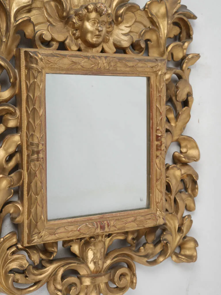 18th century Baroque mirror w/ cherub & scrolling acanthus leaves 20¾" x 17¾"