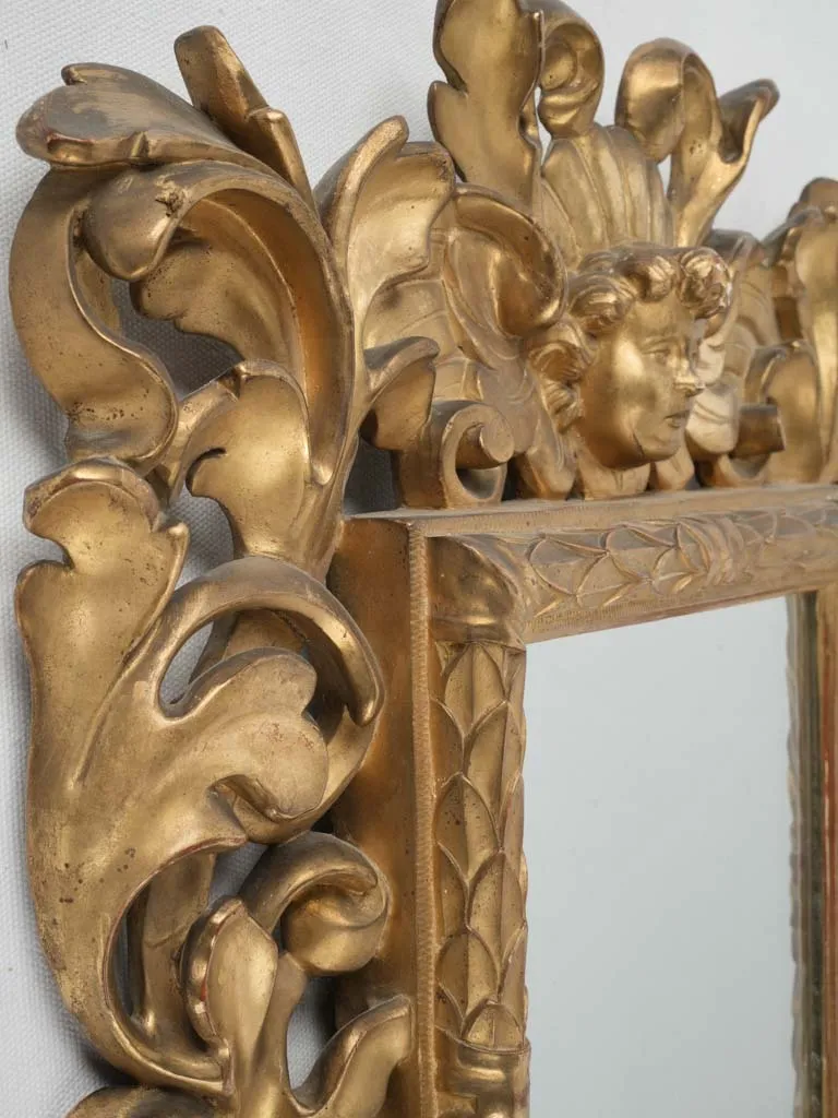 18th century Baroque mirror w/ cherub & scrolling acanthus leaves 20¾" x 17¾"