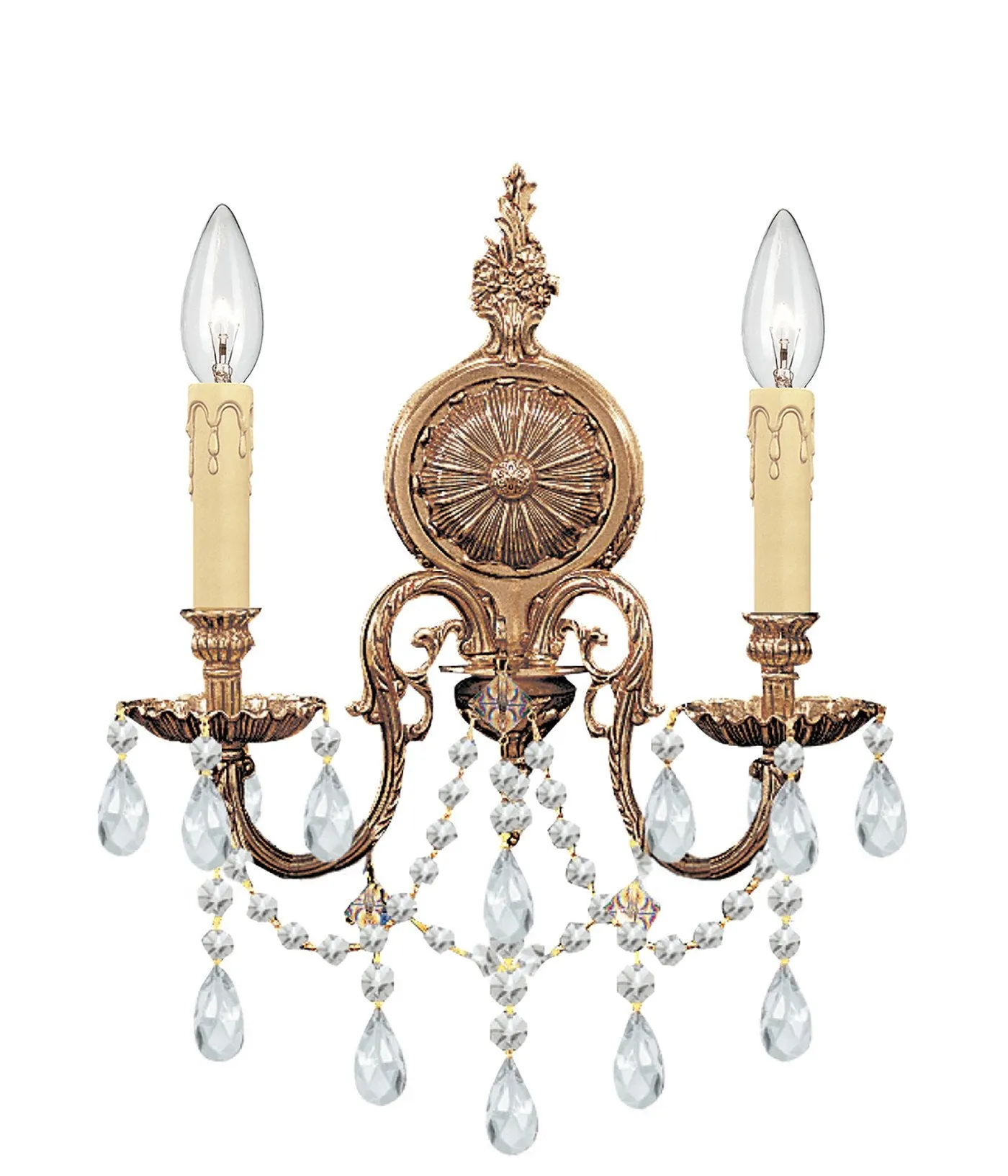 2 Light Olde Brass Traditional Sconce Draped In Clear Hand Cut Crystal - C193-2702-OB-CL-MWP