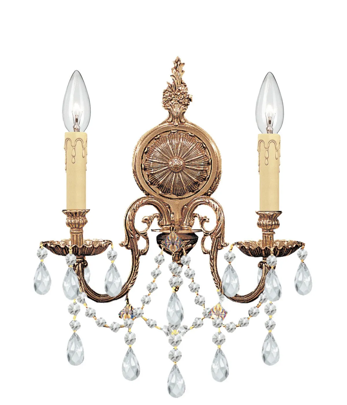 2 Light Olde Brass Traditional Sconce Draped In Clear Swarovski Strass Crystal - C193-2702-OB-CL-S