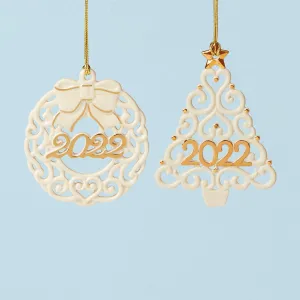 2022 Pierced Wreath & Tree Ornaments, S/2