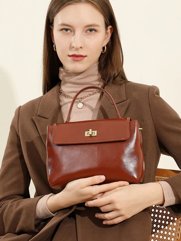 24CM genuine leather women's slanted shoulder handbag 2977 coffee