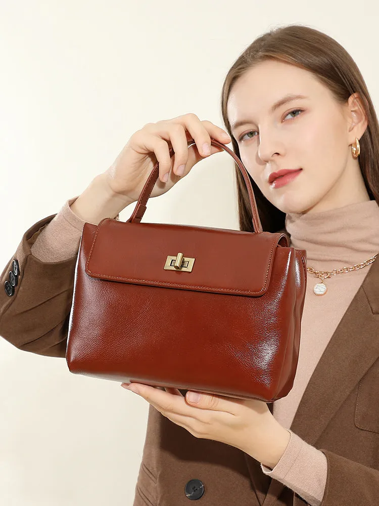 24CM genuine leather women's slanted shoulder handbag 2977 coffee