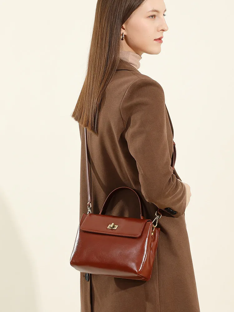 24CM genuine leather women's slanted shoulder handbag 2977 coffee