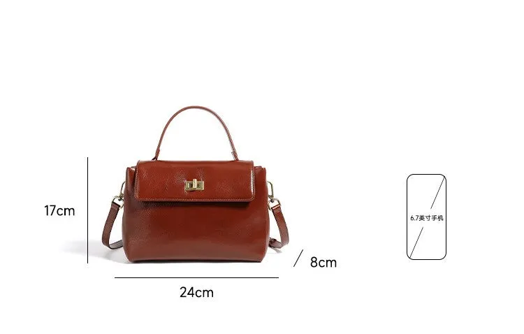 24CM genuine leather women's slanted shoulder handbag 2977 coffee