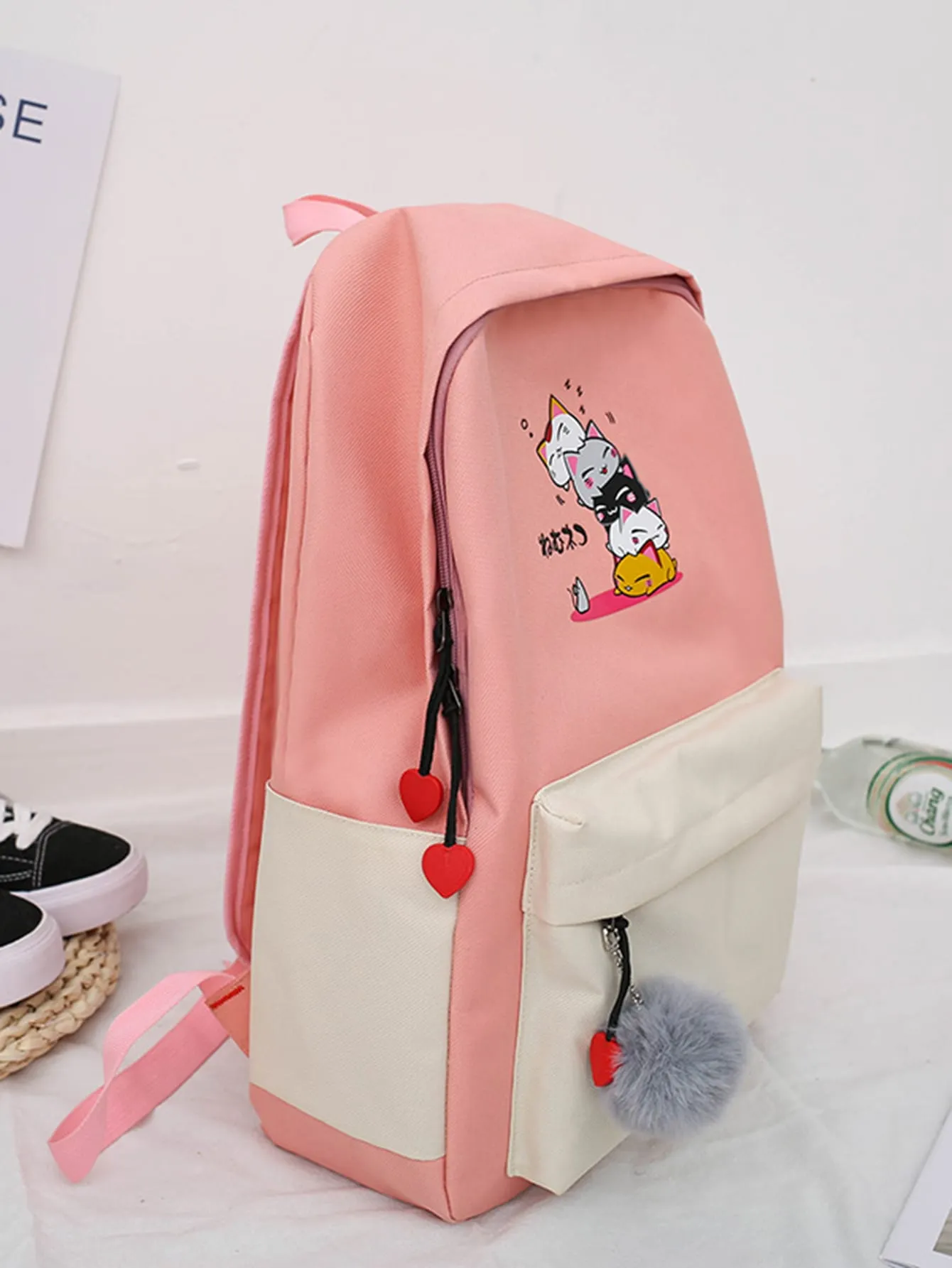 4pcs Japanese Letter Graphic Backpack Set