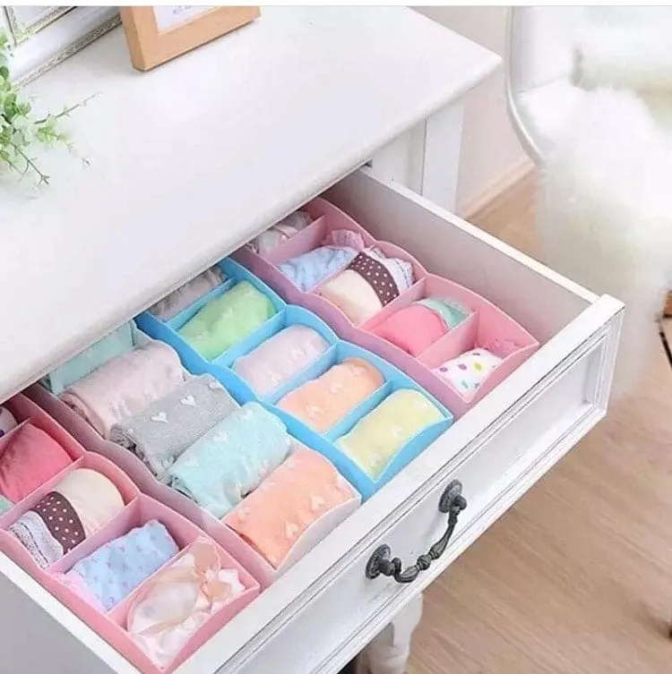 5 Grids Socks Organizer, Storage Organizer for Home Closet, 5 Grids Drawer Divider