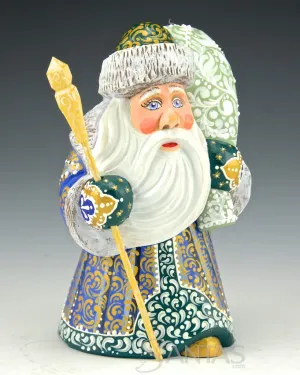 5 inch Blue and Green Ornate Russian Santa