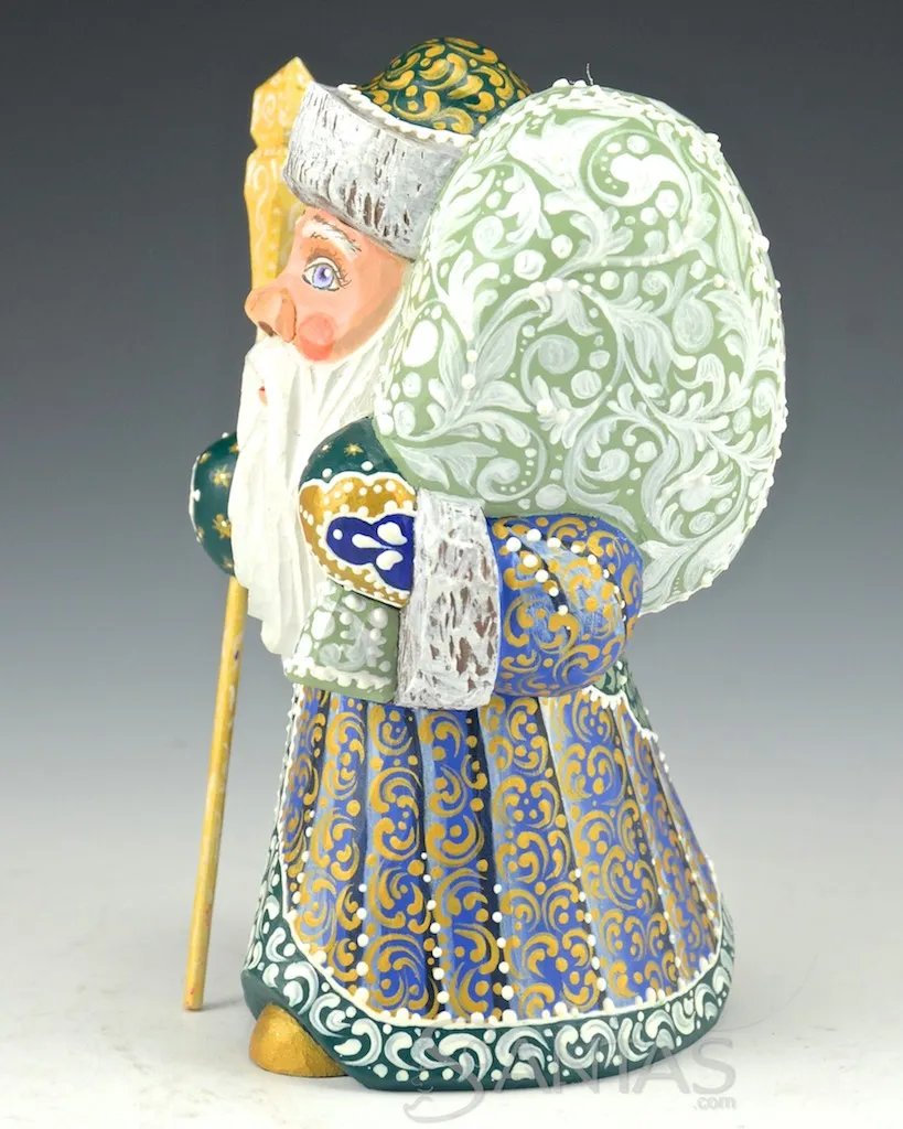 5 inch Blue and Green Ornate Russian Santa