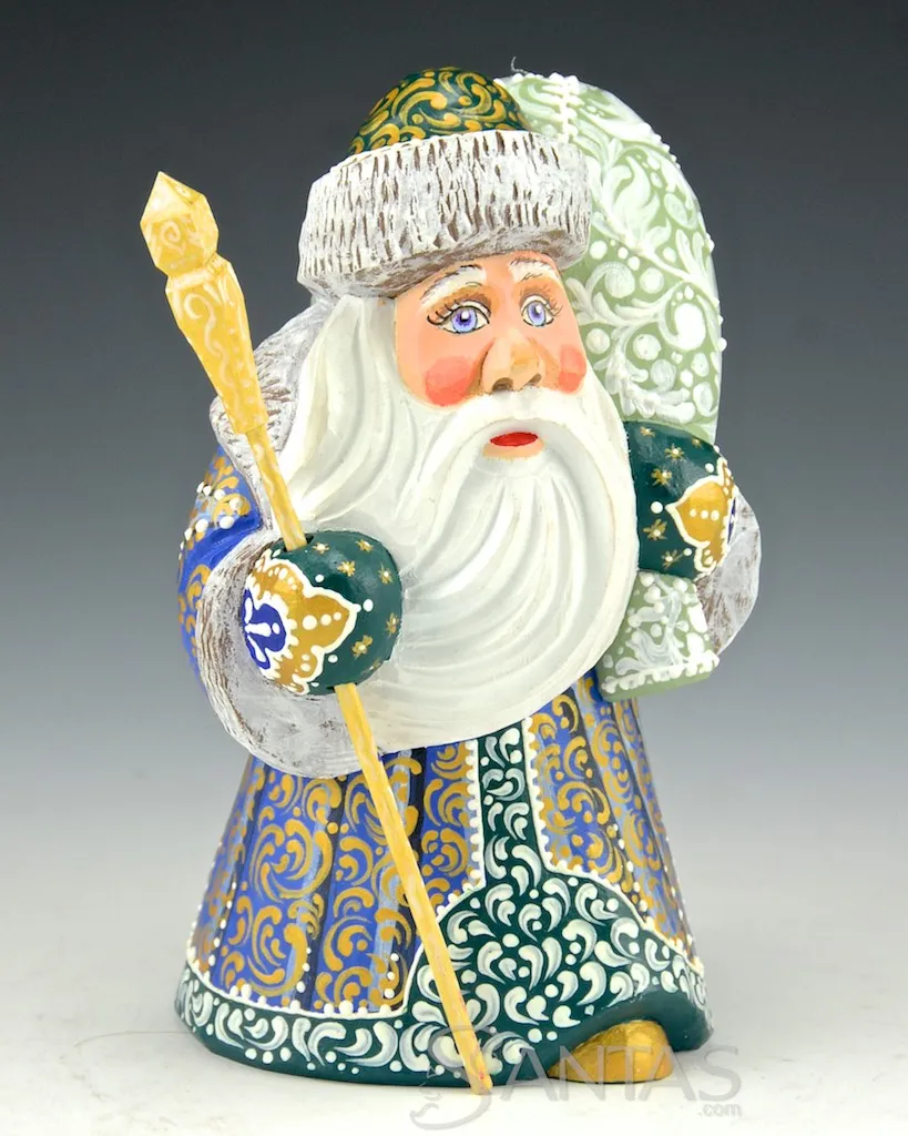 5 inch Blue and Green Ornate Russian Santa