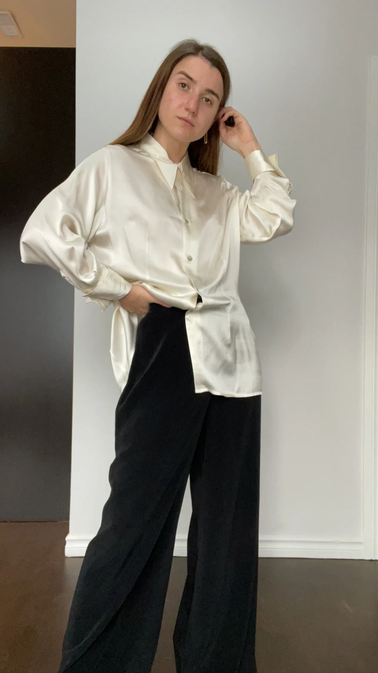 90s Luxurious Creamy 100% Silk Blouse - XS