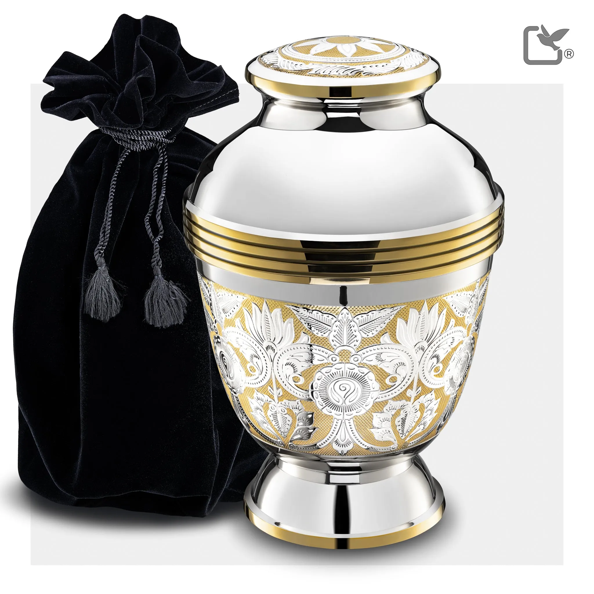 A250   Elegant Floral Standard Adult Urn Pol Silver