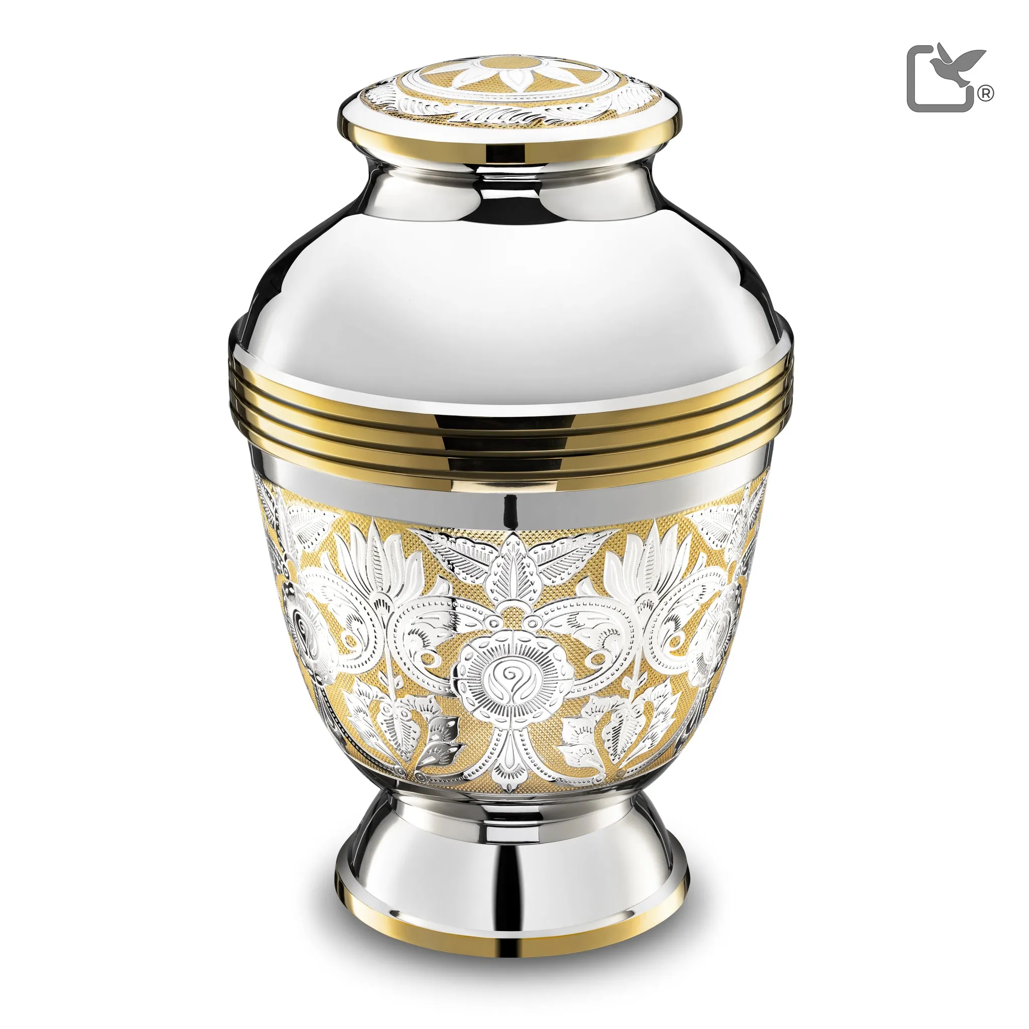 A250   Elegant Floral Standard Adult Urn Pol Silver