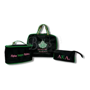 Alpha Kappa Alpha AKA Toiletry Bag Set of 3 Makeup Travel Kit Bathroom and Luggage Organizer