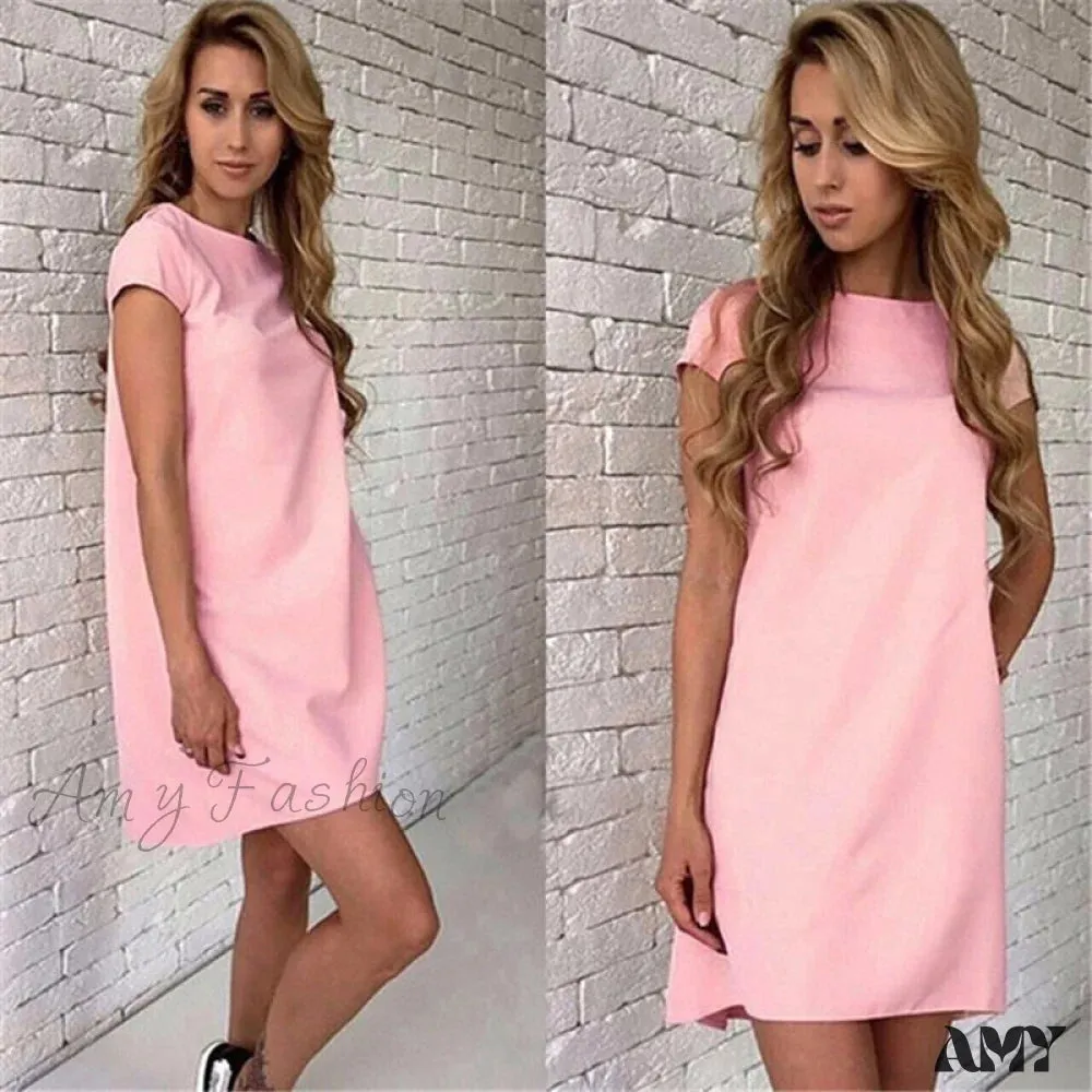 Amy Fashion - Short Sleeve O-neck Midi Dress