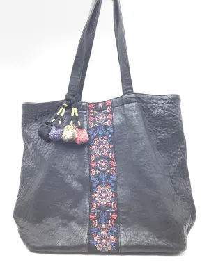 Antik Batik Women's Leather Embroidered Tote Black