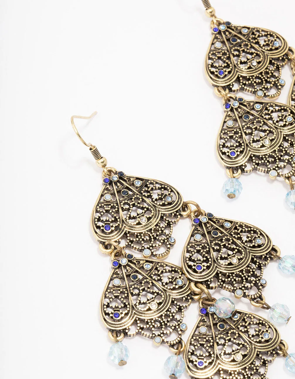 Antique Gold Filigree Beaded Drop Earrings