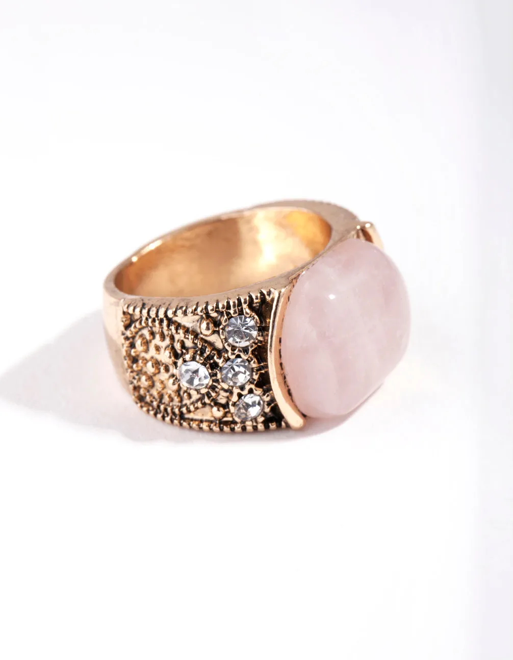 Antique Gold Pink Boho Ring