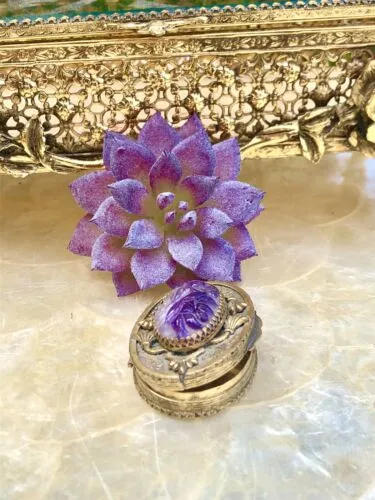 Antique WL Walter Lampl Amethyst Gem Stone Brass Jeweled Ornate Trinket Pill Box