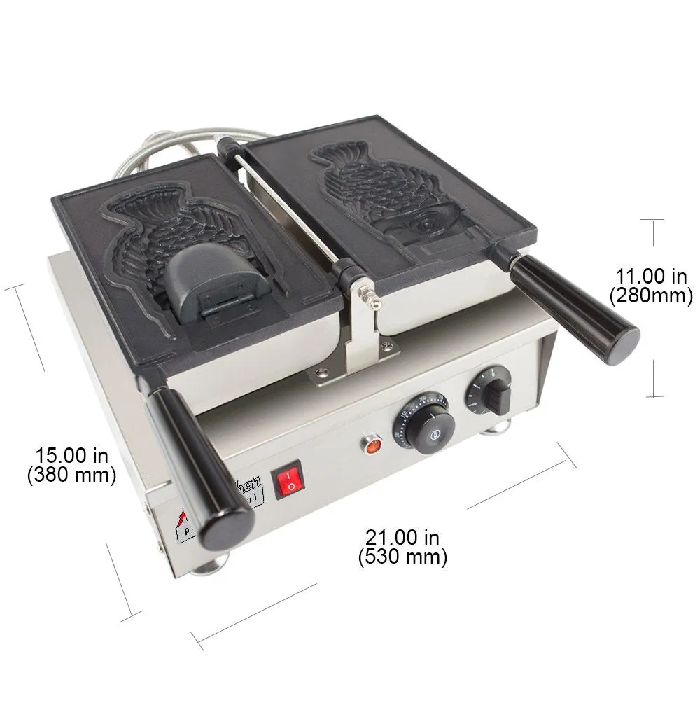 AP-200 Taiyaki Fish Waffle Maker | Fish Ice Cream Cone Machine | Cast Iron Taiyaki Pan | 1 Big Open-Mouth Fish Waffle