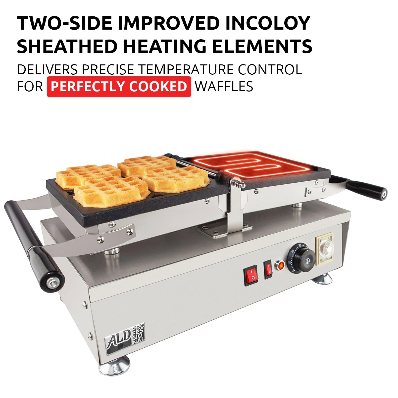 AP-454 Belgian Waffle Maker Thick | Belgian Waffle Iron | Swing Type | 4 Pcs | Professional Use | Nonstick Plates