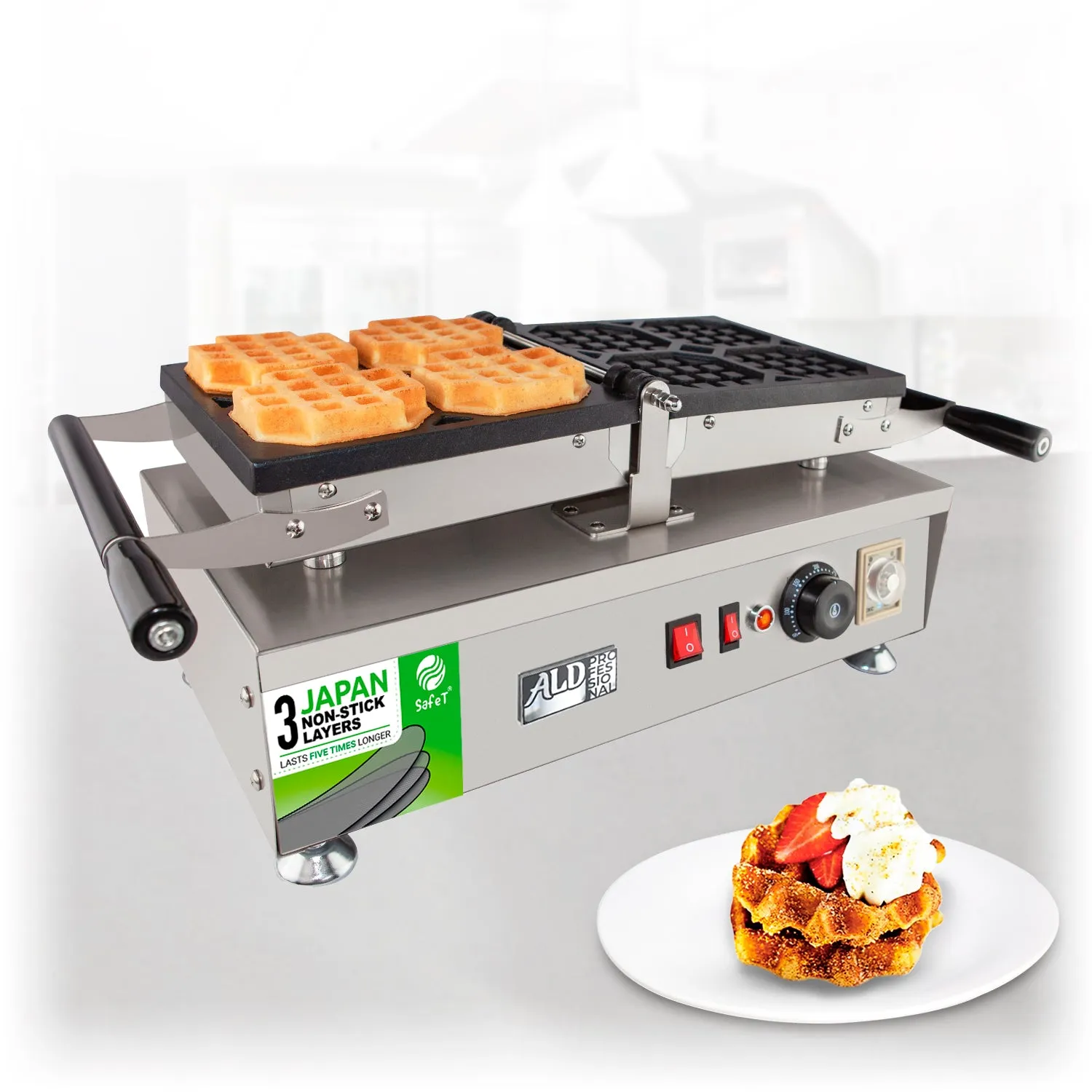 AP-454 Belgian Waffle Maker Thick | Belgian Waffle Iron | Swing Type | 4 Pcs | Professional Use | Nonstick Plates