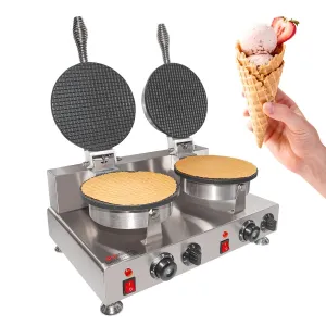 AP-602 Waffle Cone Maker | Commercial Double Ice Cream Cone Maker | Stainless Steel | Nonstick Coating | 2kW