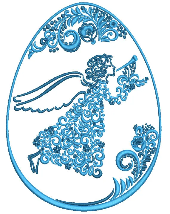 Archangel Gabriel Blowing a Trumpet Ornate Filled Machine Embroidery Design Digitized Pattern