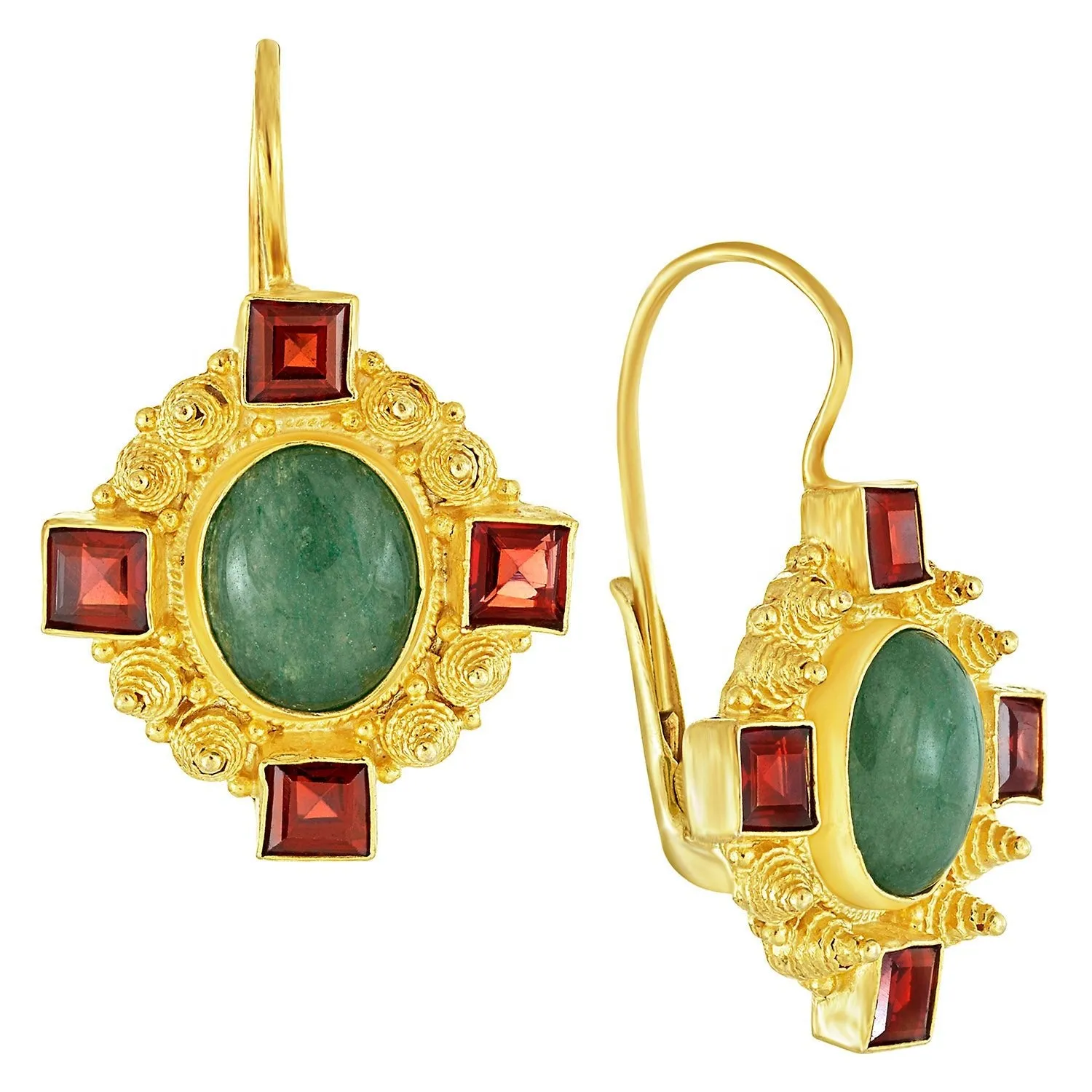 Archbishop Aventurine and Garnet Earrings