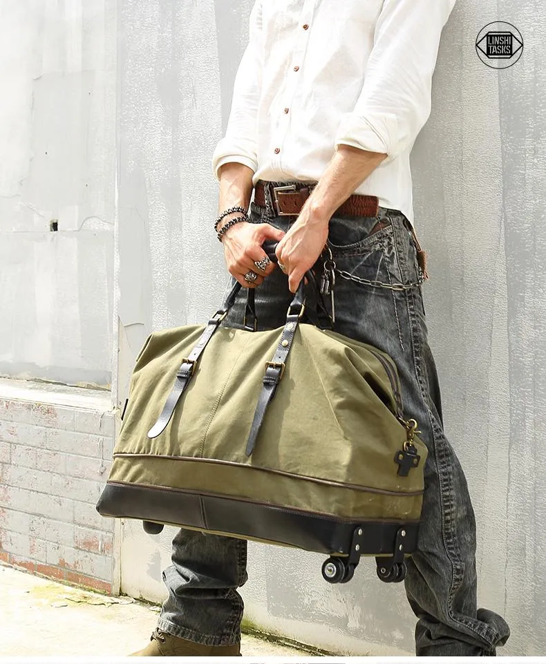 Army Green Canvas Mens Travel Bag Weekender Bag Business Hand Bag Large Travel Bag for Men