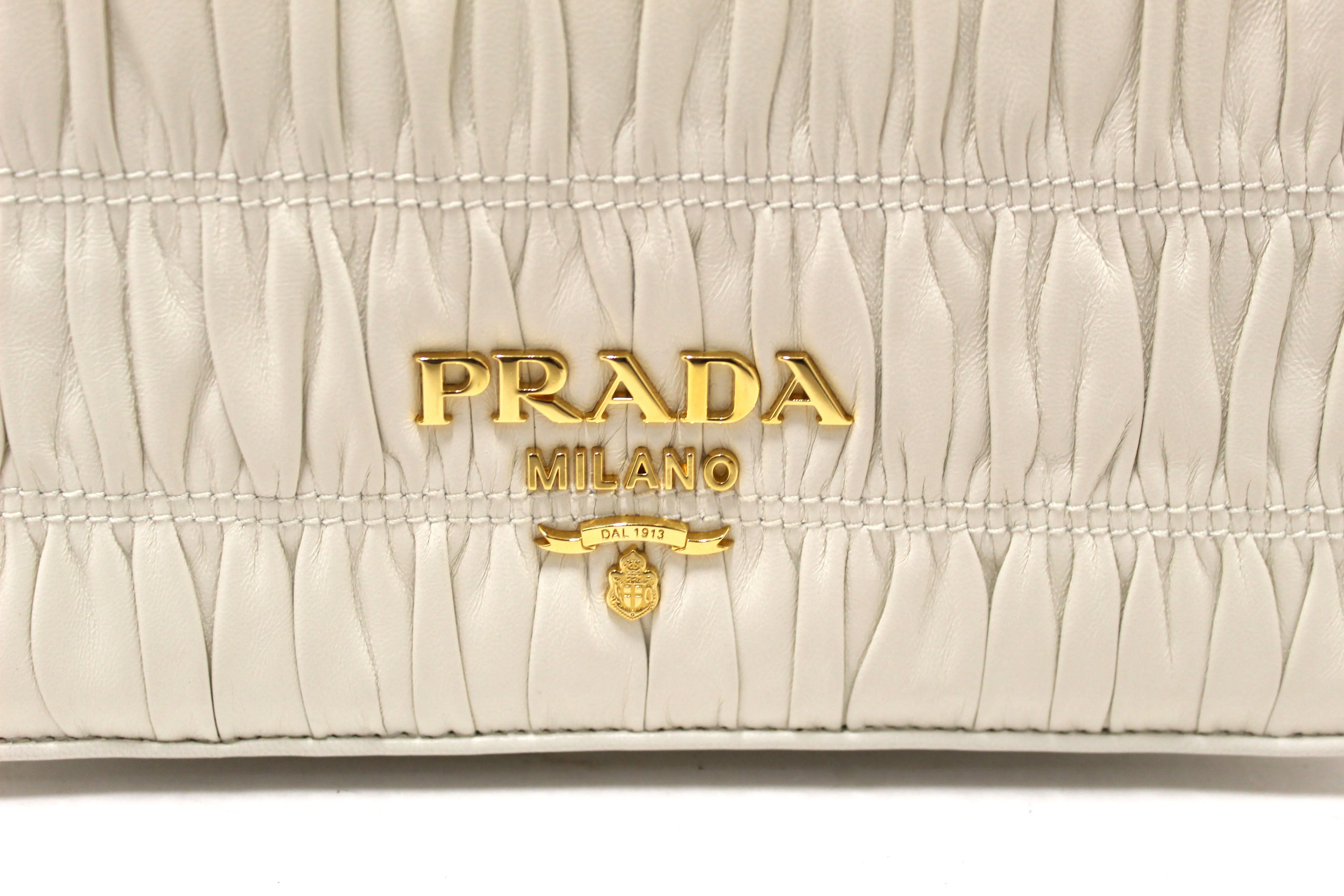 Authentic Prada Off White Matelasse Nappa Leather Flap Chain Bag