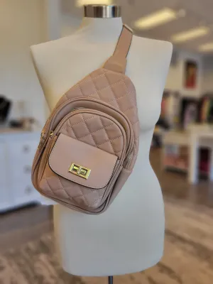 BEIGE ECO LEATHER CROSSBODY BACKPACK