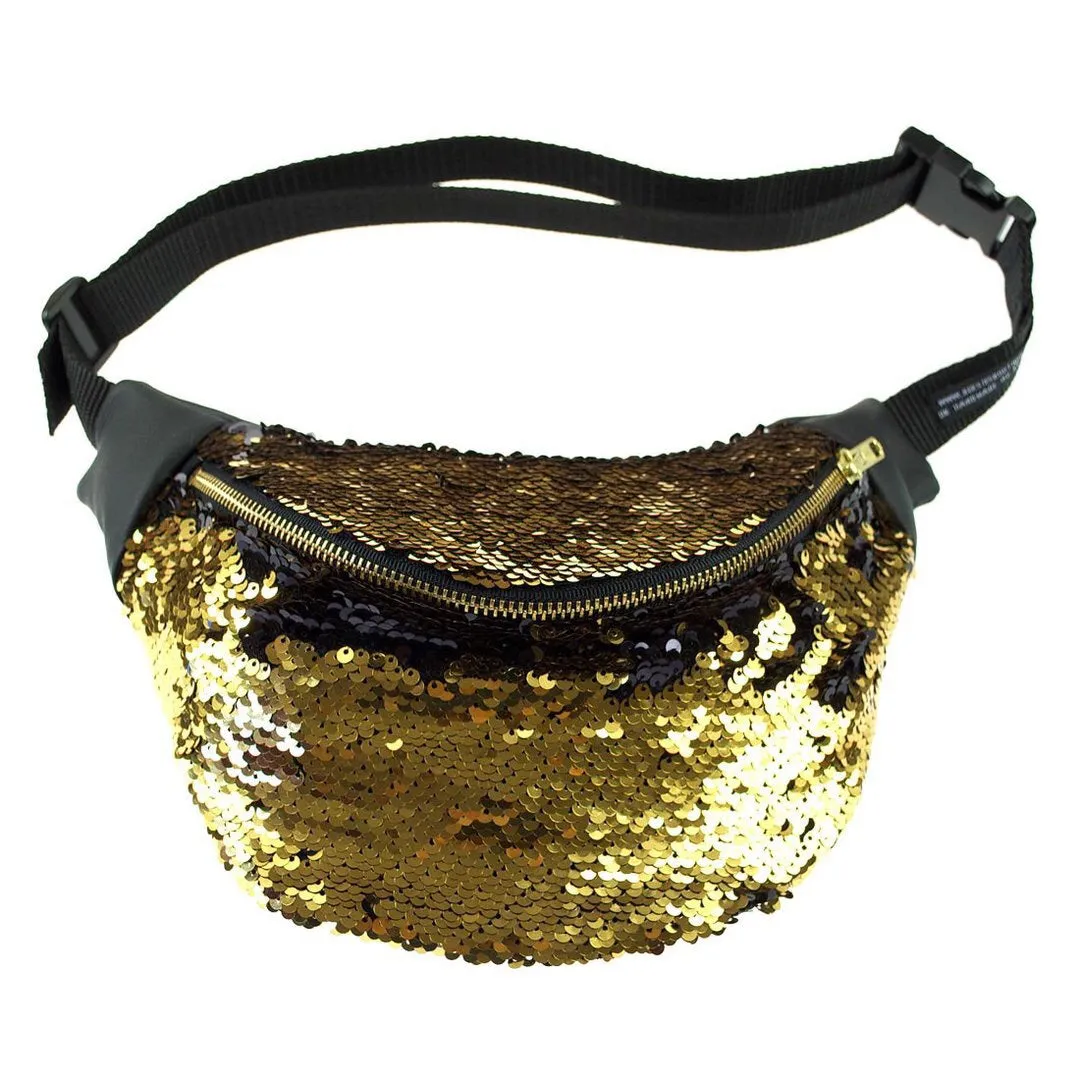 Black and Gold Sequined Fanny Pack