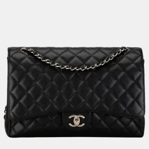 Black Caviar Leather Maxi Classic Double Flap Bag