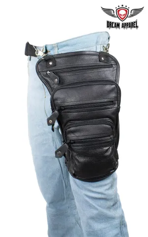 Black Naked Cowhide Leather Multi-pocket Thigh Bags