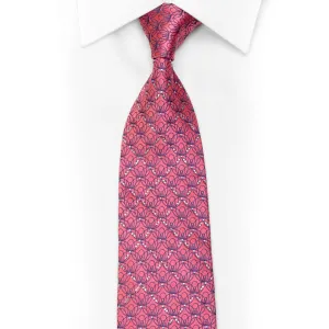 Blue Interlocking Ornate On Pink Rhinestone Necktie With Sparkles