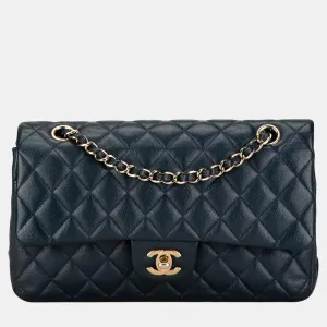 Blue Medium Classic Caviar Double Flap