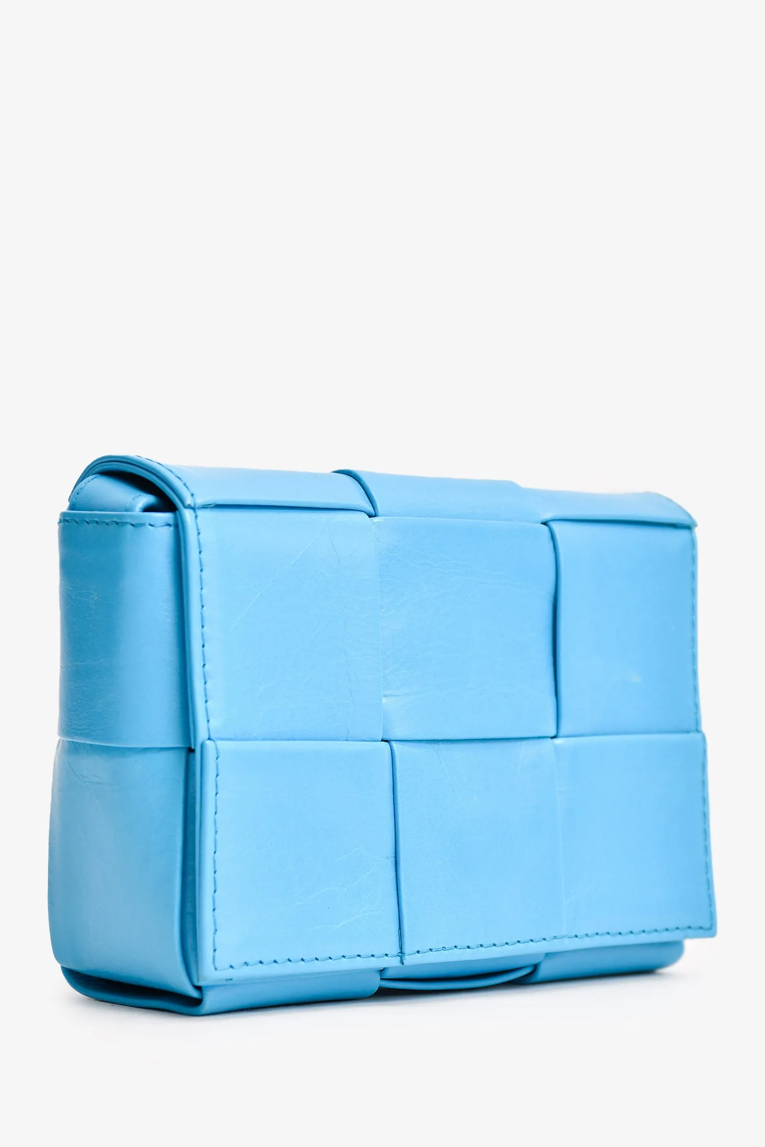 Bottega Veneta Leather Turquoise Mini Cassette Crossbody Bag