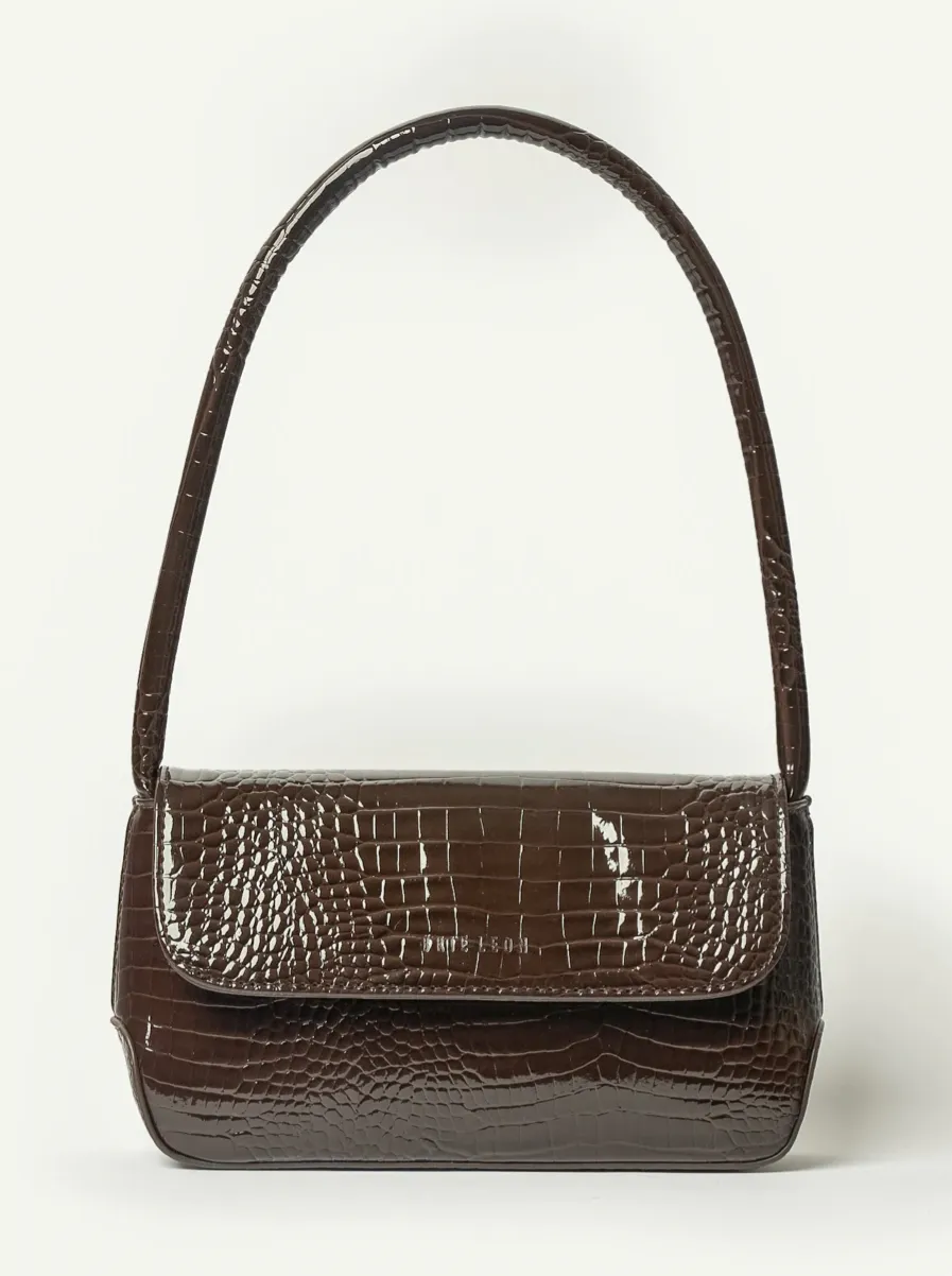 Brie Leon Mini Camille Bag in Espresso Baby Croc