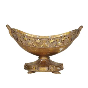 BRONZE POLYSTONE FLORAL ORNATE DECORATIVE BOWL