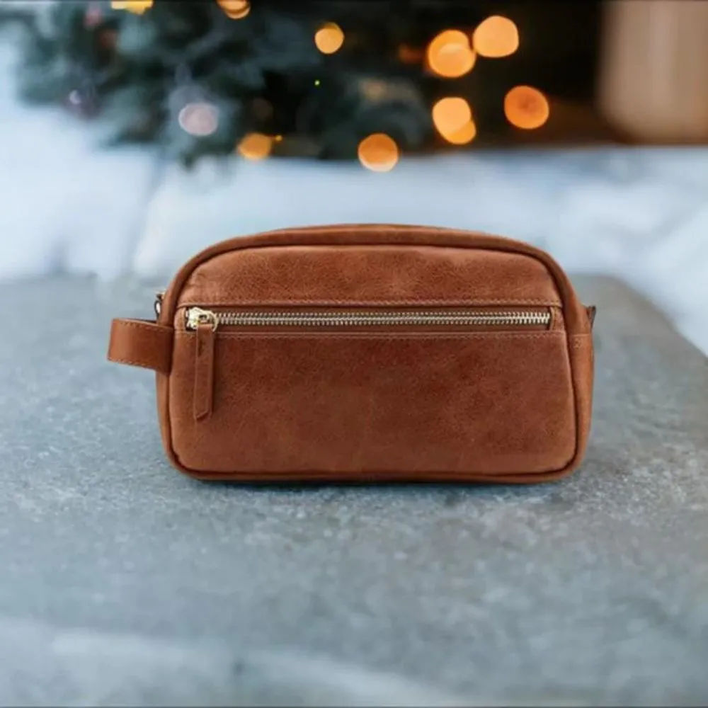 Brown Leather Toiletry Bag Unisex