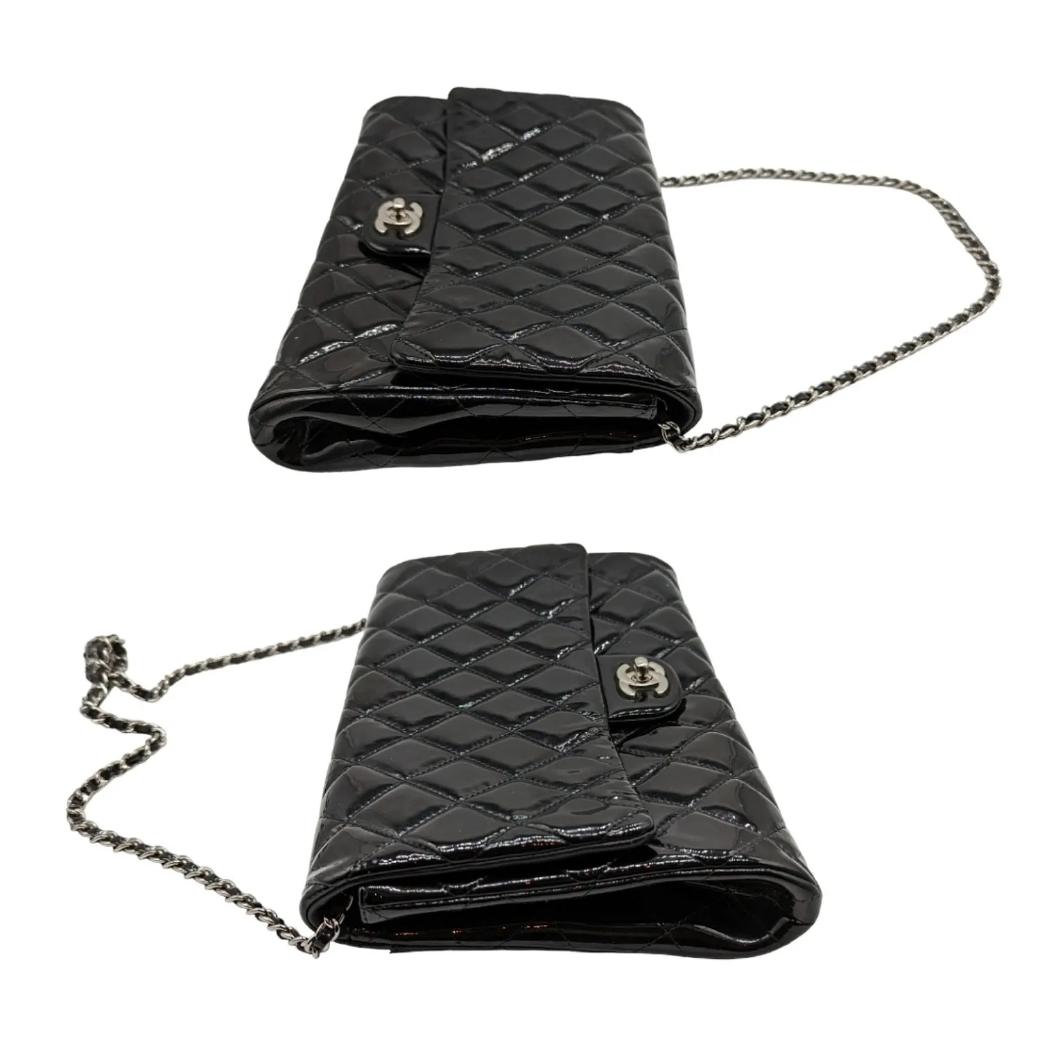 Chanel bag Black Patent Leather New Clutch With Chain CWC