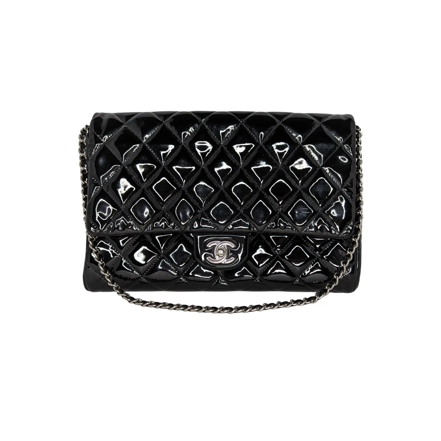 Chanel bag Black Patent Leather New Clutch With Chain CWC