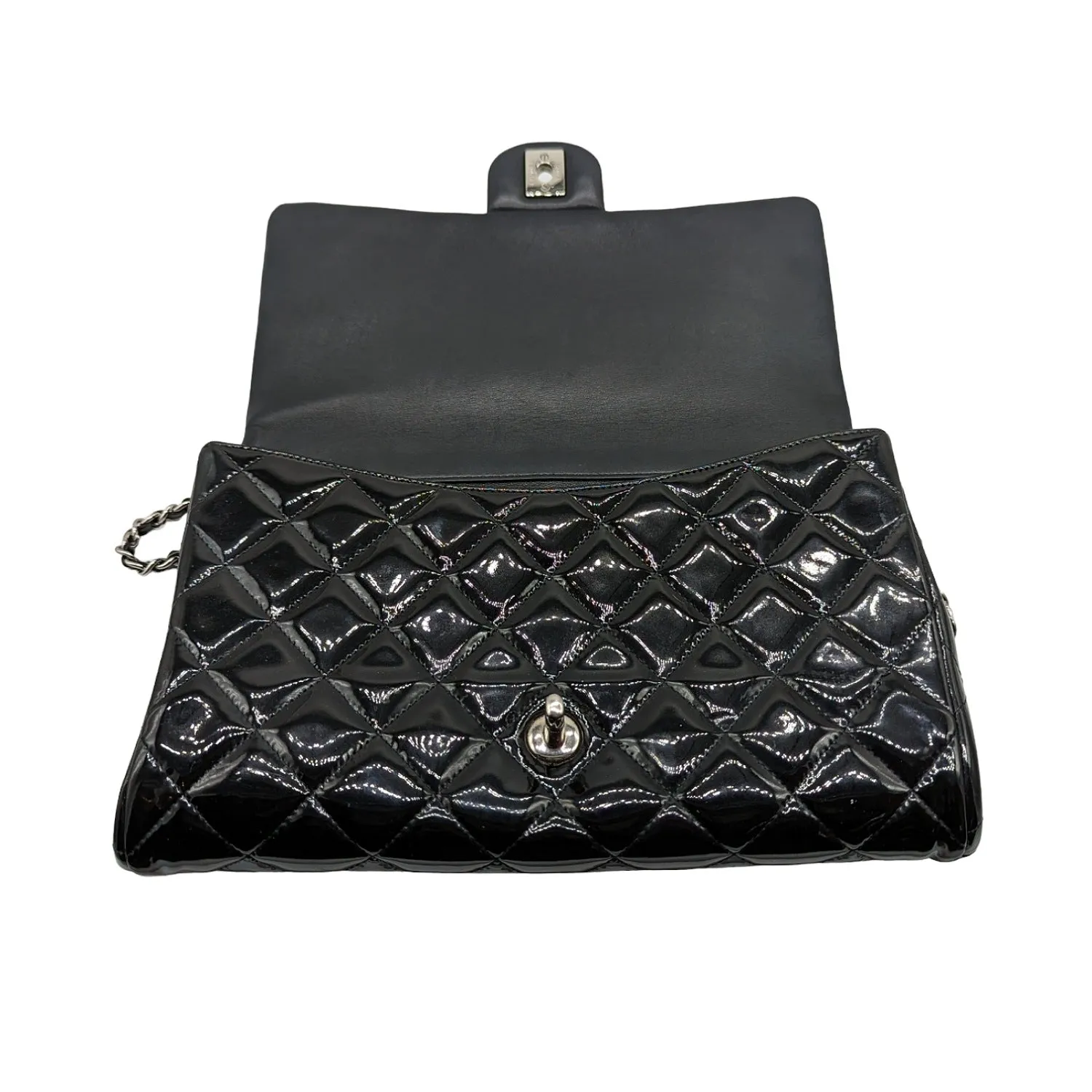 Chanel bag Black Patent Leather New Clutch With Chain CWC