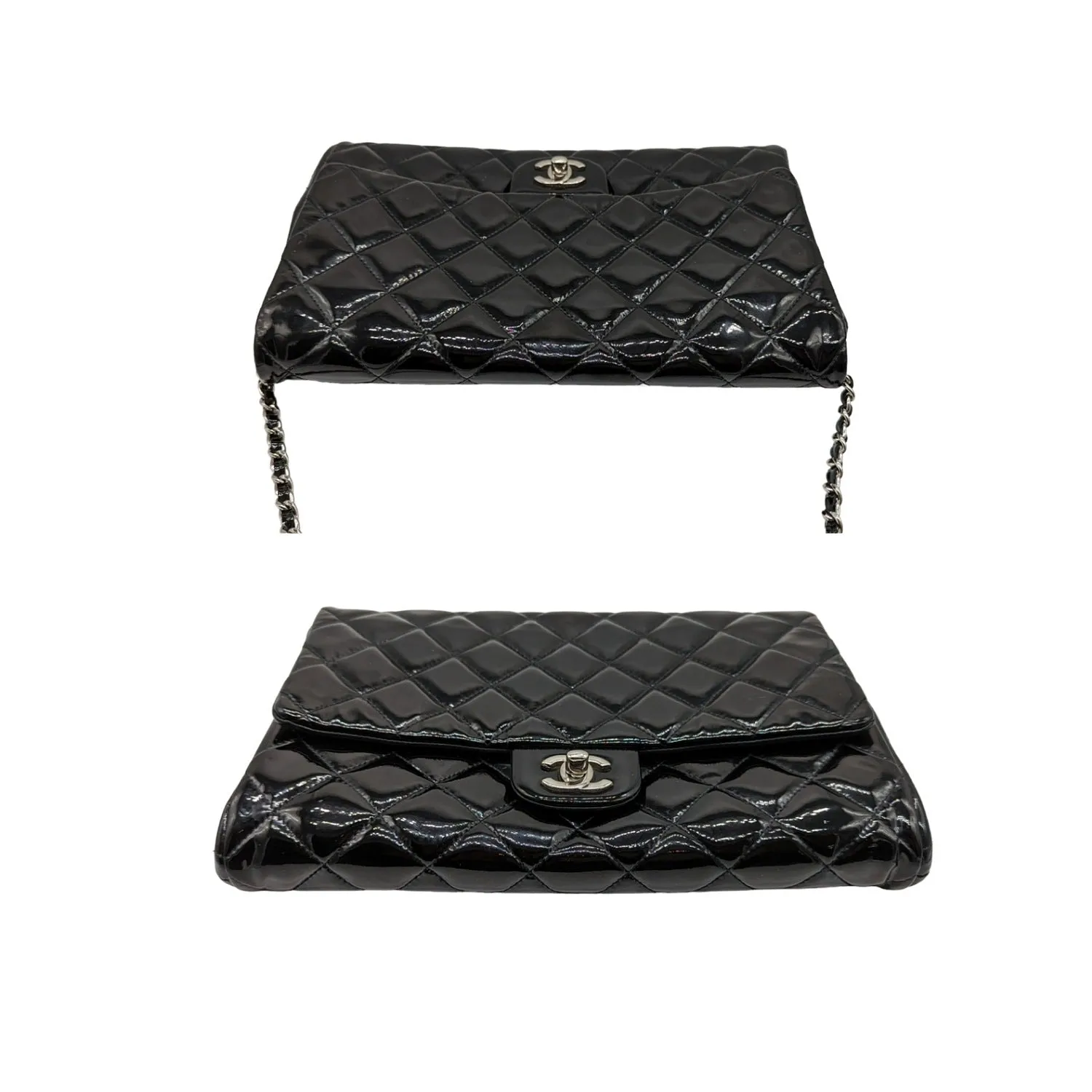 Chanel bag Black Patent Leather New Clutch With Chain CWC