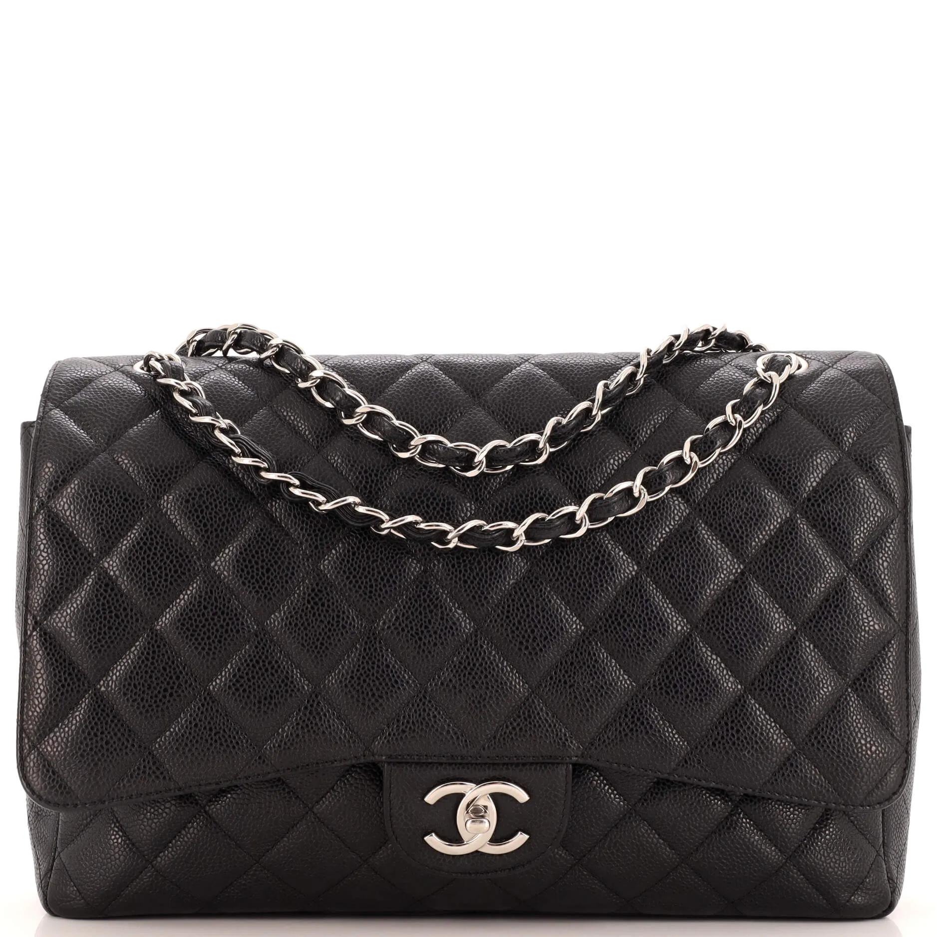 CHANEL Vintage Classic Double Flap Bag Quilted Caviar Maxi