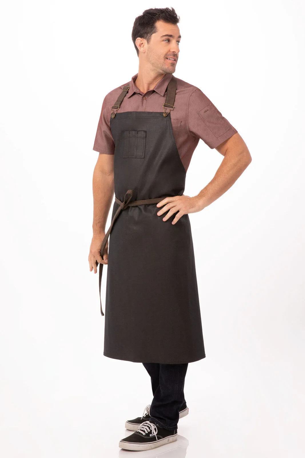 Chef Works Boulder Chefs Bib Apron- Brown Black