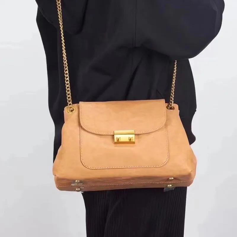 Classic Simple Design Vegetable Tanned Cowhide Leather Women' Shoulder Bag