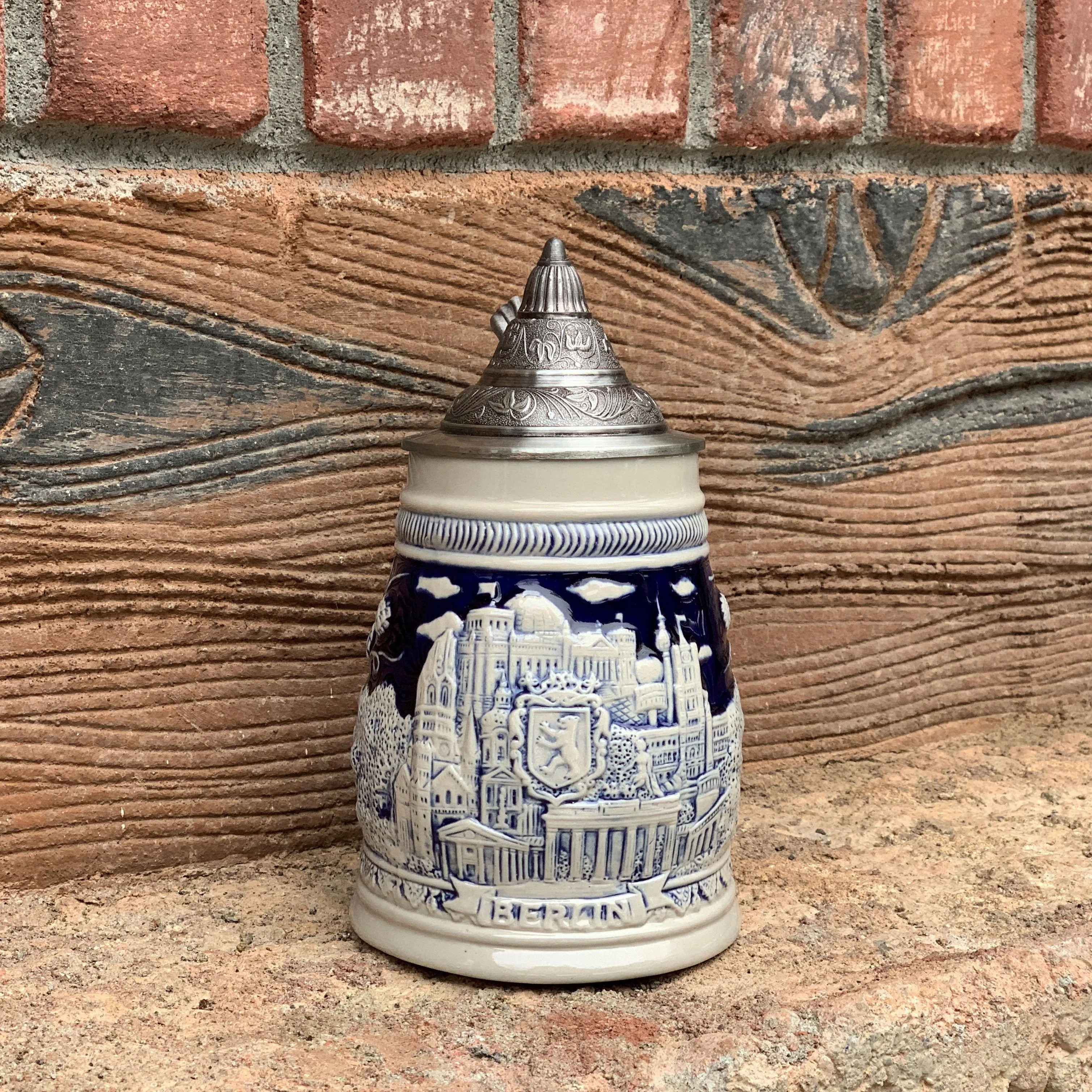 Cobalt Blue Landmarks of Berlin .8L Lidded German Beer Stein