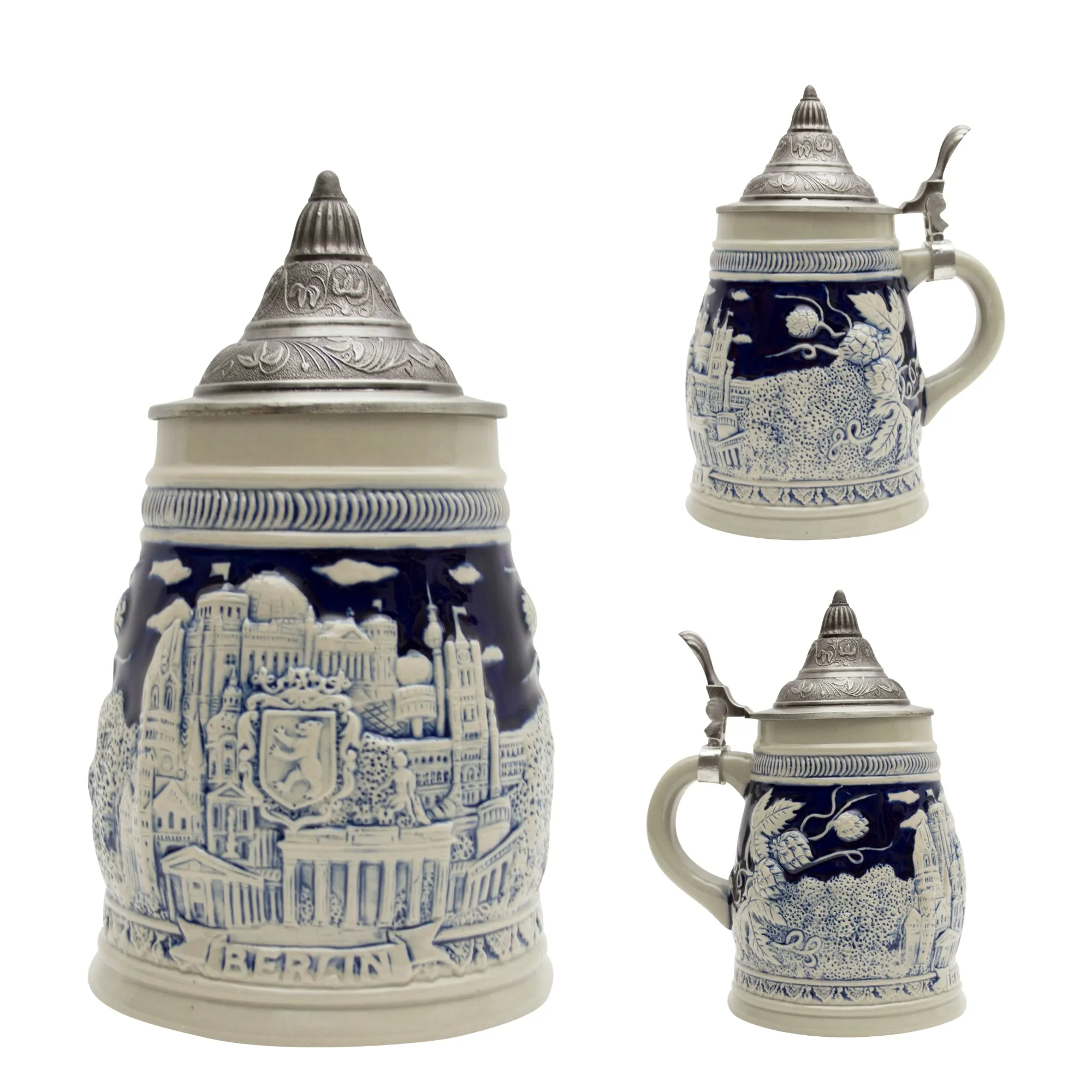 Cobalt Blue Landmarks of Berlin .8L Lidded German Beer Stein